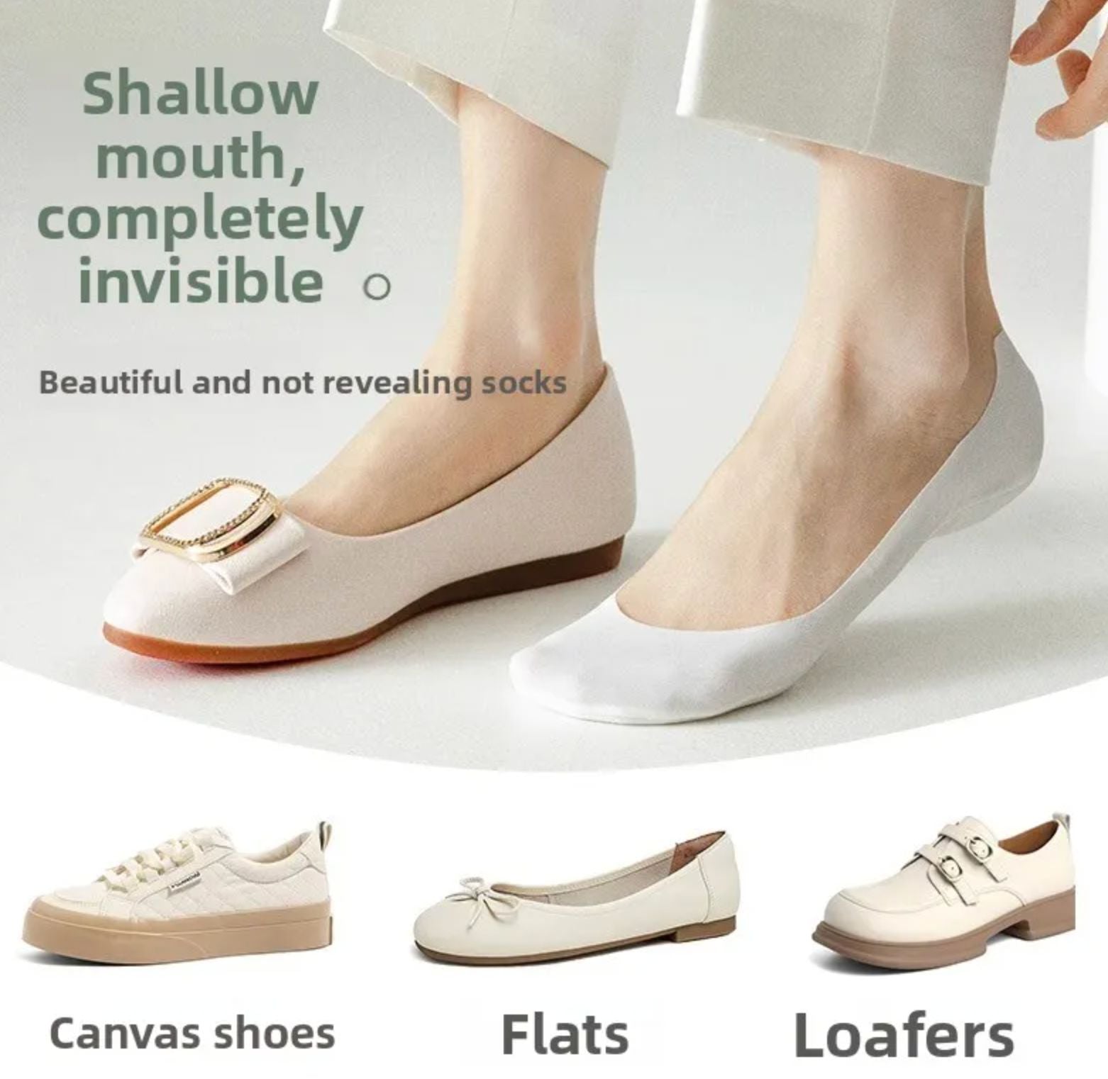 Worn inside flats — the shallow cut stays invisible