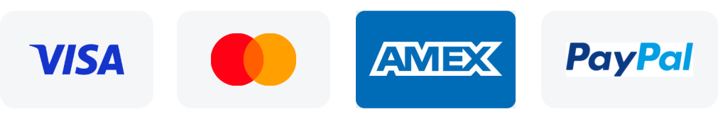Visa, Mastercard, American Express and PayPal accepted