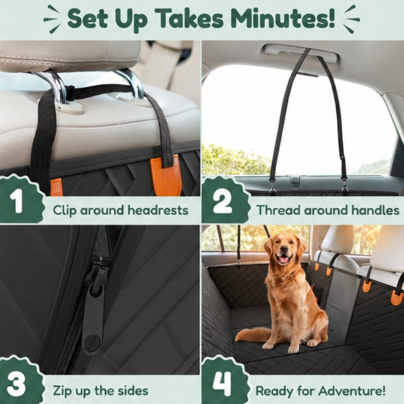 Four-step setup — clip, thread, zip, ready